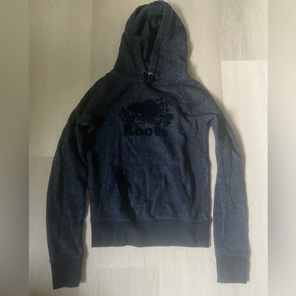Roots Original Kanga Hoodie in Black Pepper, size XXS